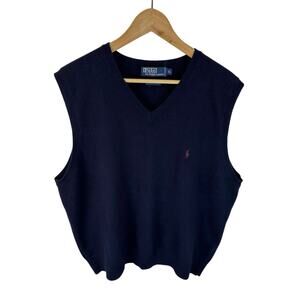 Vintage Polo Ralph Lauren Lambswool Sweater Vest Navy Blue Size XL Preppy